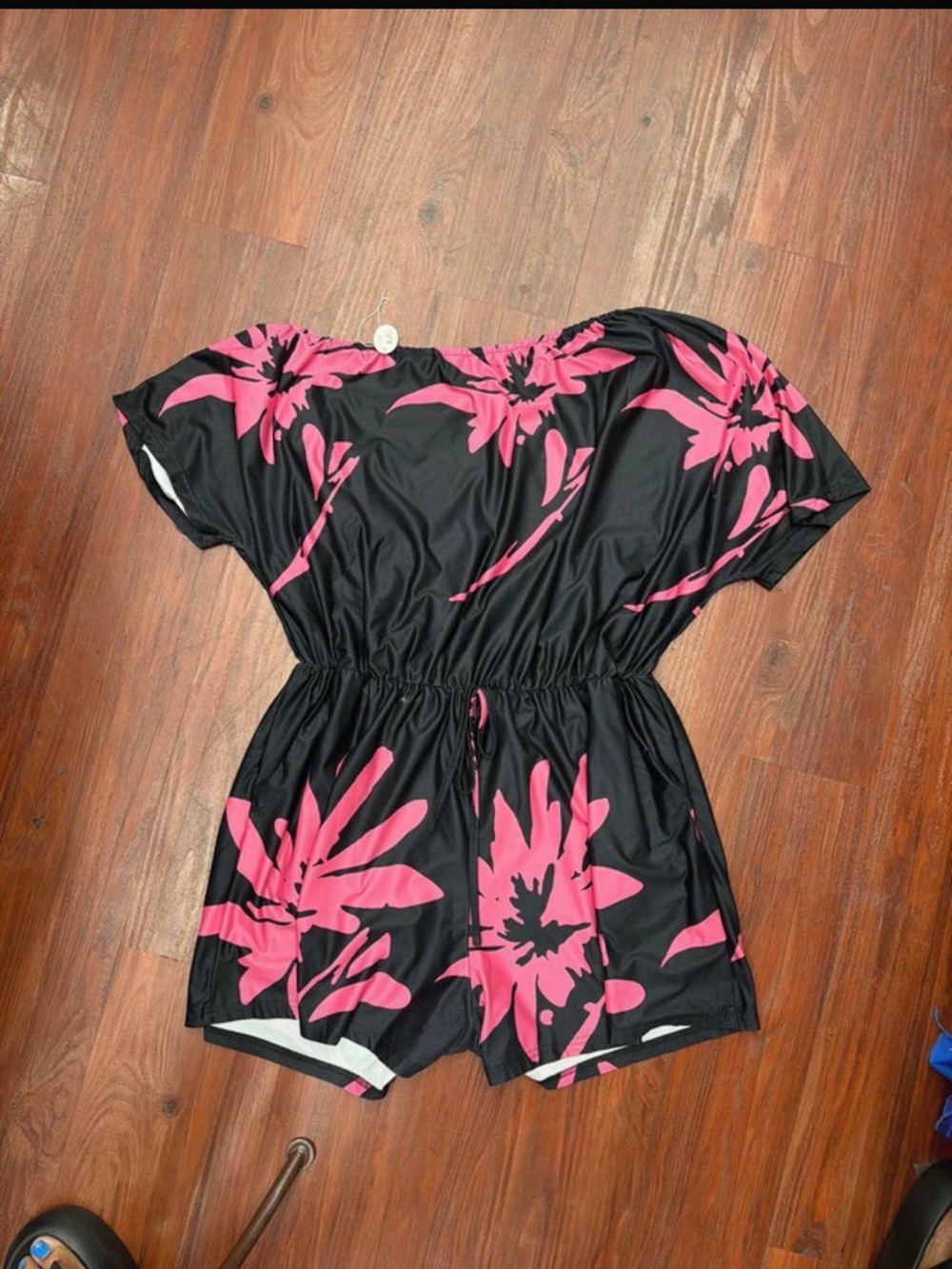 SHEIN Black Romper with Pink Floral Print